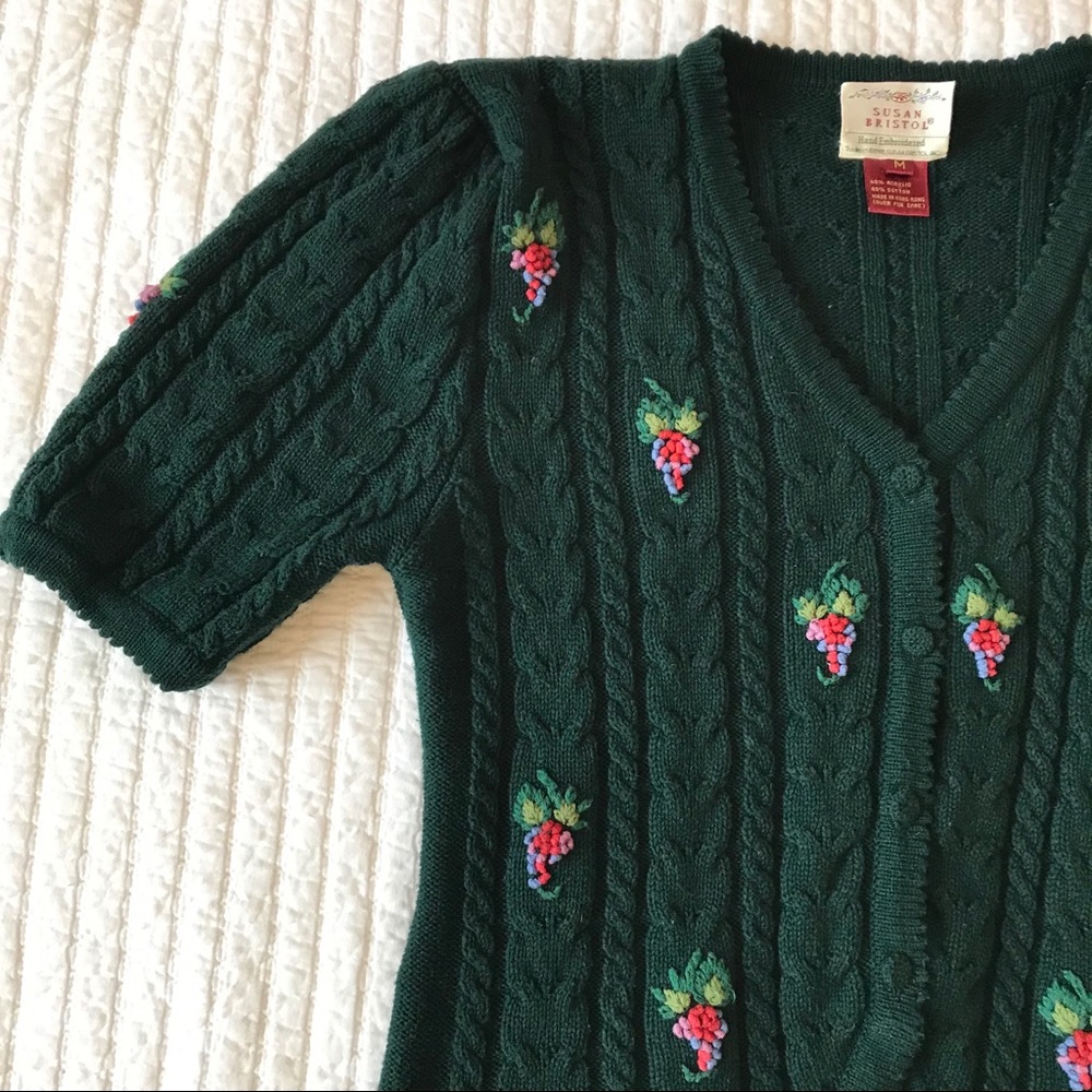Vtg Susan Bristol Floral Embroidery Cardigan M